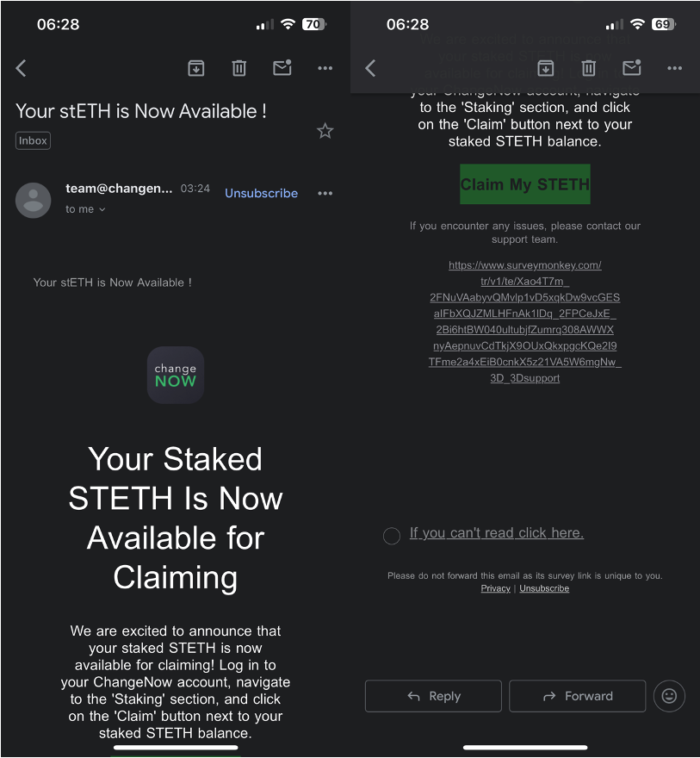ChangeNow email to Sam